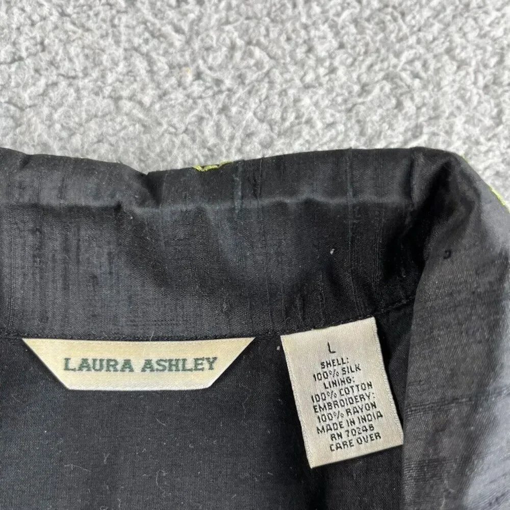 Vintage Laura Ashley Jacket Womens Large Blazer Silk Floral Embroidered Boho‎